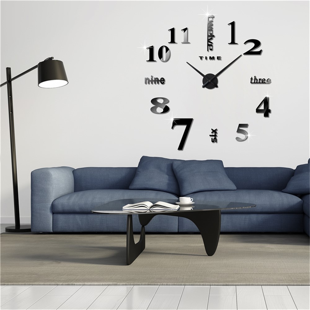 Modern Mute 3D Frameless Large Wall Clock DIY Room Home Decorations (3M002) - Black-2