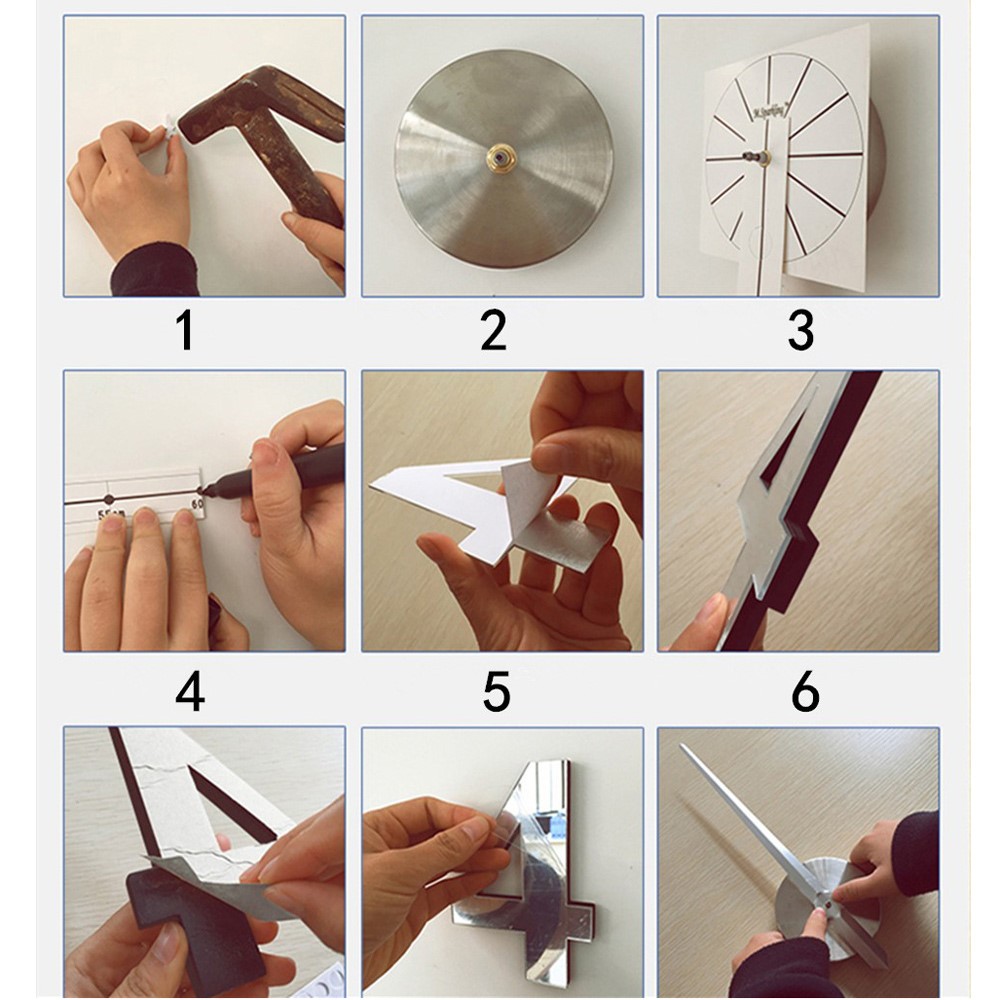 Creative Mute DIY Large Wall Clock 3D Sticker Home Office Decor (3M002) - Silver Color-9