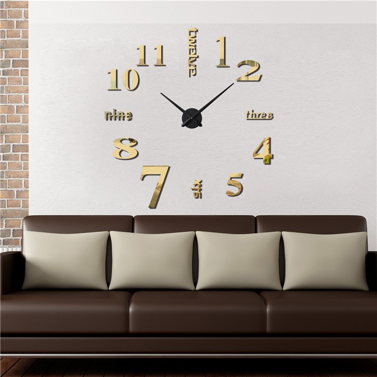 Modern DIY Large Wall Clock 3D Mirror Surface Wall Sticker (3M002) - Gold Color-7