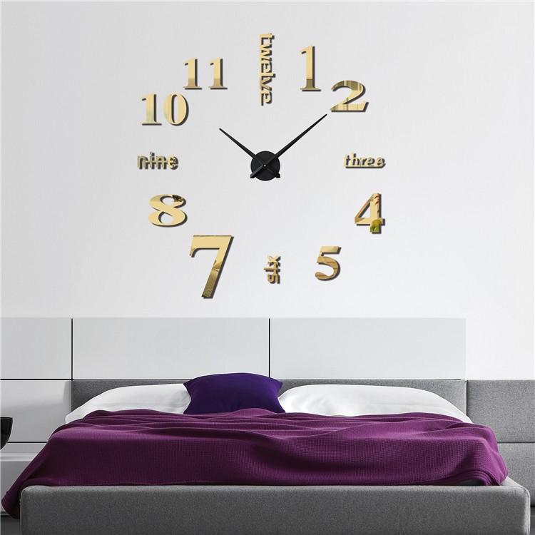 Modern DIY Large Wall Clock 3D Mirror Surface Wall Sticker (3M002) - Gold Color-8
