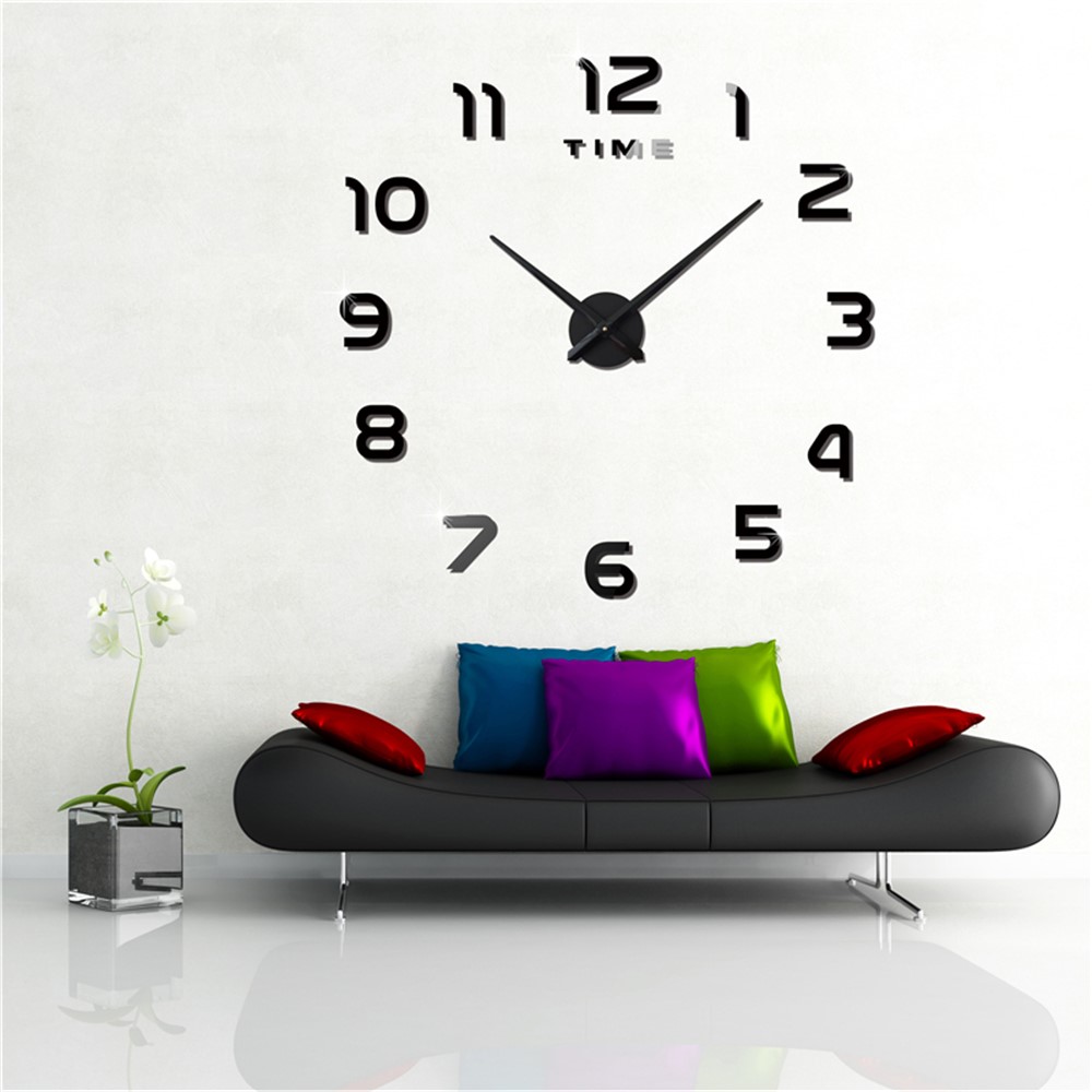 DIY Large Size 3D Mirror Sticker Wall Clock Arabic Numerals (3M004) - Black-9