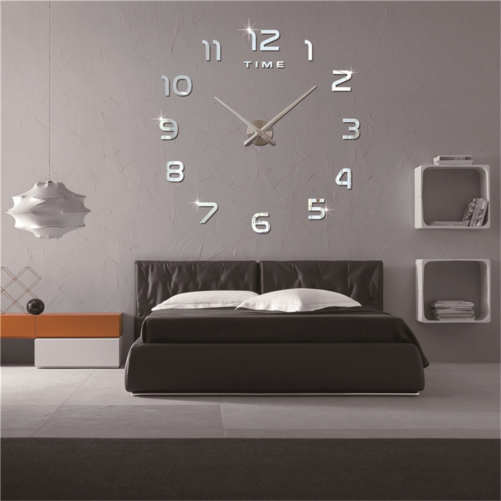 Large Size Frameless DIY 3D Acrylic Mirror Wall Clock Arabic Numerals (3M004) - Silver Color-10
