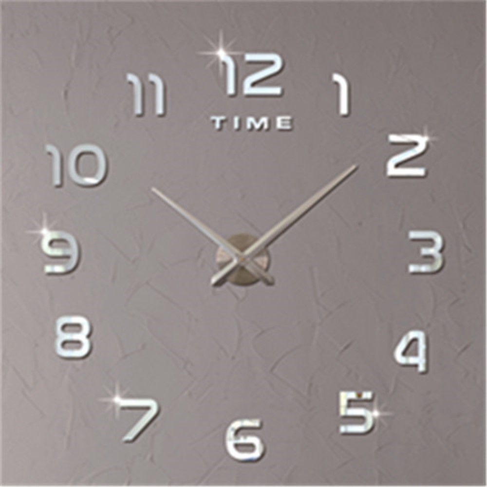 Large Size Frameless DIY 3D Acrylic Mirror Wall Clock Arabic Numerals (3M004) - Silver Color-2