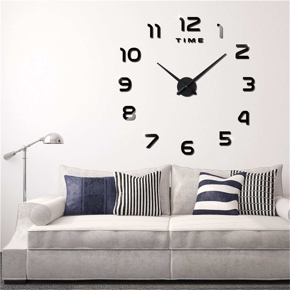 Large Size Frameless DIY 3D Acrylic Mirror Wall Clock Arabic Numerals (3M004) - Silver Color-3