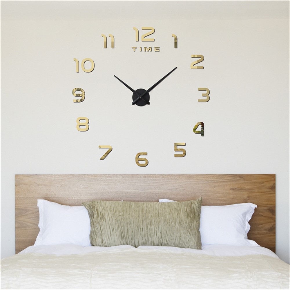 Large Size Frameless DIY 3D Acrylic Mirror Wall Clock Arabic Numerals (3M004) - Silver Color-4