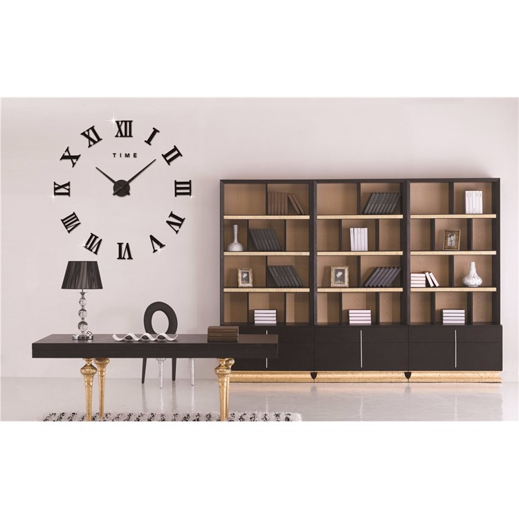 DIY 3D Mirror Sticker Wall Clock Roman Numerals Large Size (3M011) - Black-10