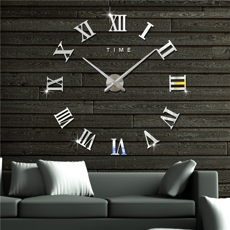 DIY 3D Mirror Sticker Wall Clock Roman Numerals Large Size (3M011) - Black-3