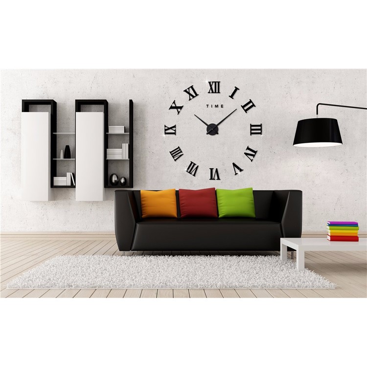 DIY 3D Mirror Sticker Wall Clock Roman Numerals Large Size (3M011) - Black-8