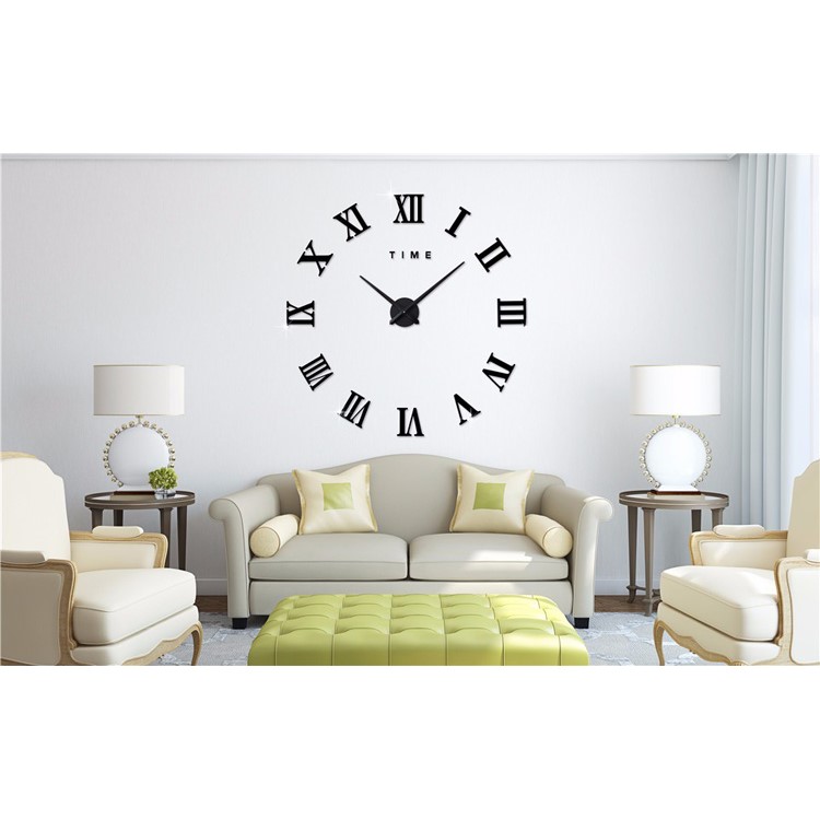 DIY 3D Mirror Sticker Wall Clock Roman Numerals Large Size (3M011) - Black-9