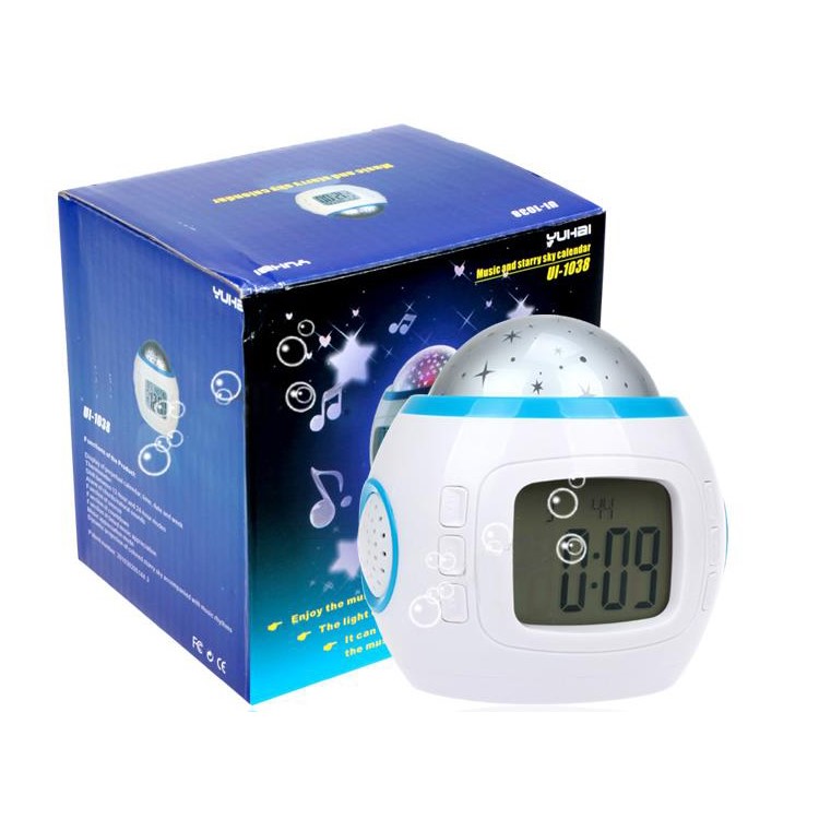 Starry Sky Music Colorful Projection Light Alarm Clock with Time/Temperature/Calendar Display - White-1