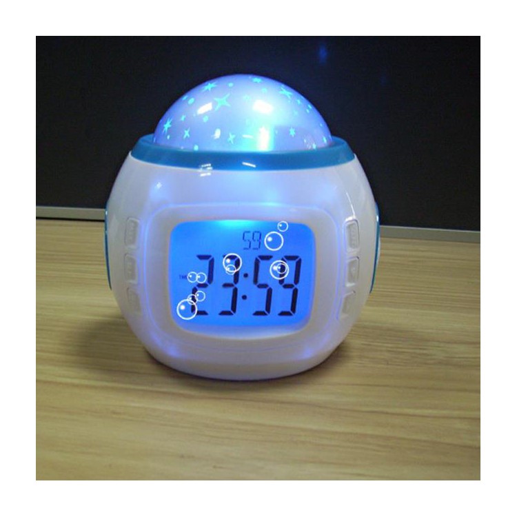 Starry Sky Music Colorful Projection Light Alarm Clock with Time/Temperature/Calendar Display - White-2