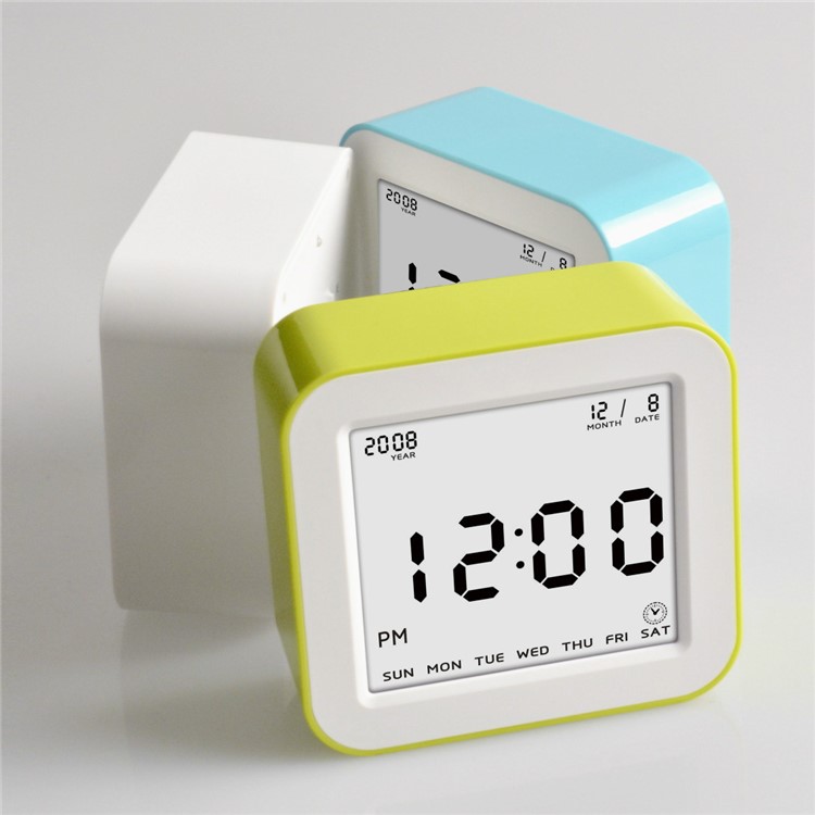 Large LCD Display Square Digital Alarm Clock Flip Alarm Clock with Automatic Backlit Function - White-2