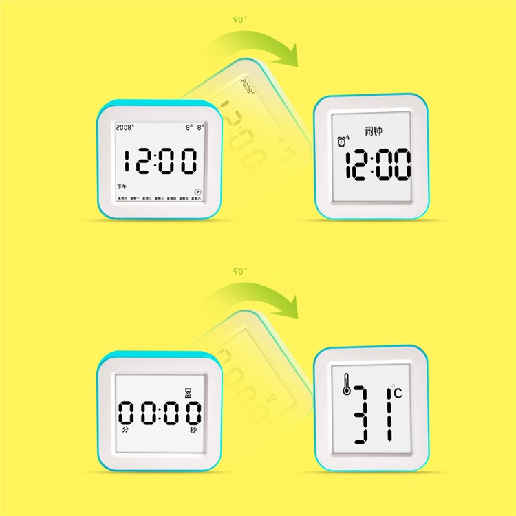 Large LCD Display Square Digital Alarm Clock Flip Alarm Clock with Automatic Backlit Function - White-3