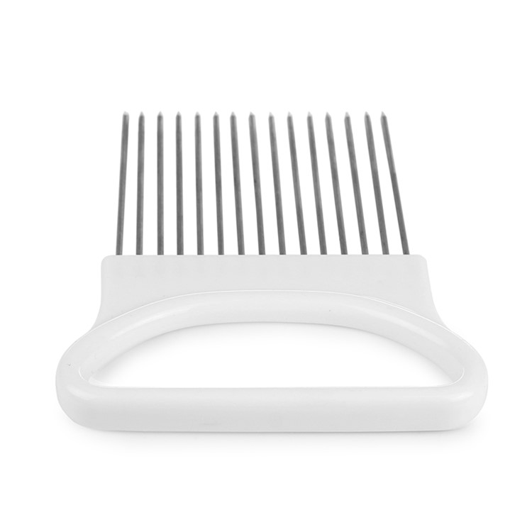 Vegetable Onion Holder Slicing Guide Stainless Steel Prongs Holds Slice Aid Cutting - White-3