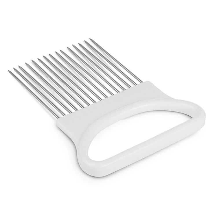 Vegetable Onion Holder Slicing Guide Stainless Steel Prongs Holds Slice Aid Cutting - White-4