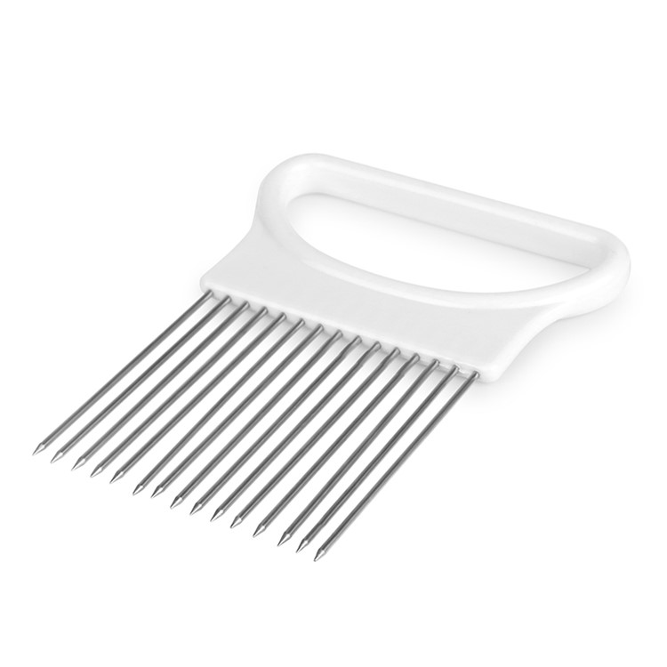 Vegetable Onion Holder Slicing Guide Stainless Steel Prongs Holds Slice Aid Cutting - White-5