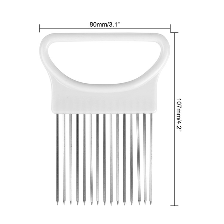 Vegetable Onion Holder Slicing Guide Stainless Steel Prongs Holds Slice Aid Cutting - White-7