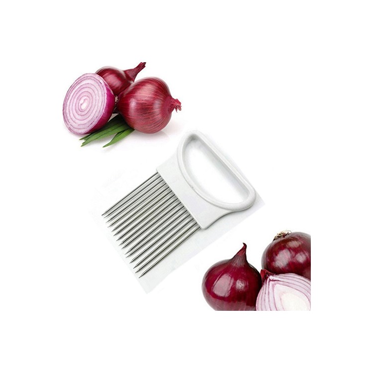 Vegetable Onion Holder Slicing Guide Stainless Steel Prongs Holds Slice Aid Cutting - White-8