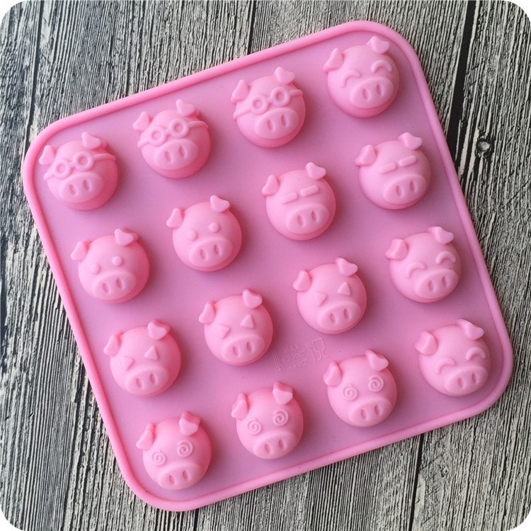 Silicone 16 Little Pig Chocolate Sweet Moulds Tray Candy Cookie Cake Topper Jelly Baking Ice Molds - Pink-1