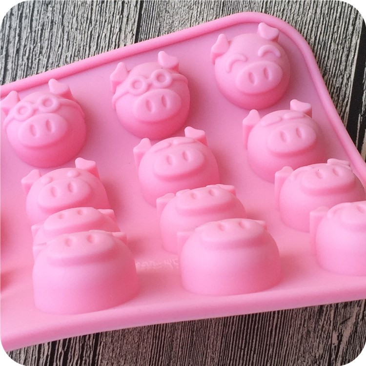 Silicone 16 Little Pig Chocolate Sweet Moulds Tray Candy Cookie Cake Topper Jelly Baking Ice Molds - Pink-2