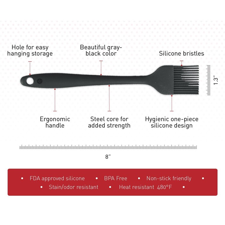 Food-grade Silicone Basting Brush with Hygienic Solid Coating - Black-4