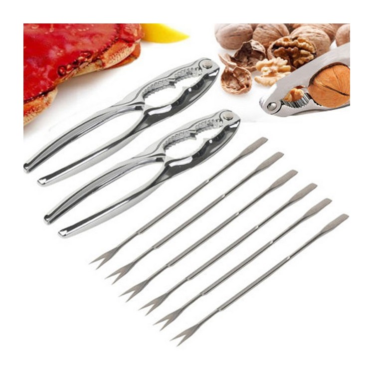 8PCS/Set Stainless Steel Seafood Tools Set 2 Lobster Crackers and 6 Lobster Forks-1