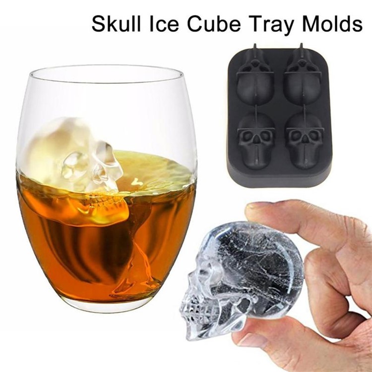 3D Skull Silicone Ice Cube Tray Mold Makes Four Giant Skulls Ice Cube Maker-7