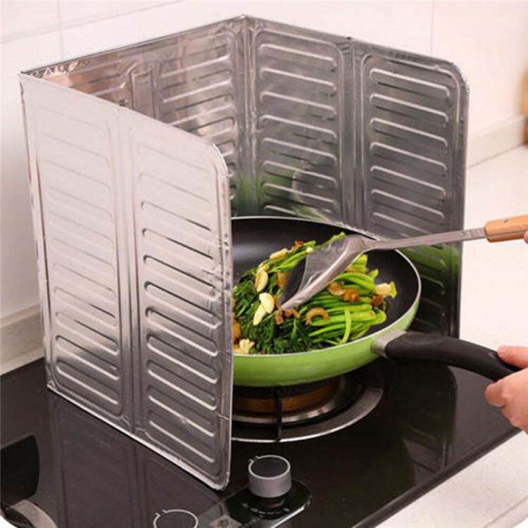 2Pcs Kitchen Aluminium Foil Plate Gas Stove Foldable Kitchen Cooking Heat Insulation Oil Splash Proof Baffle-4