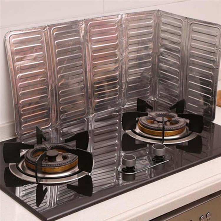 2Pcs Kitchen Aluminium Foil Plate Gas Stove Foldable Kitchen Cooking Heat Insulation Oil Splash Proof Baffle-7