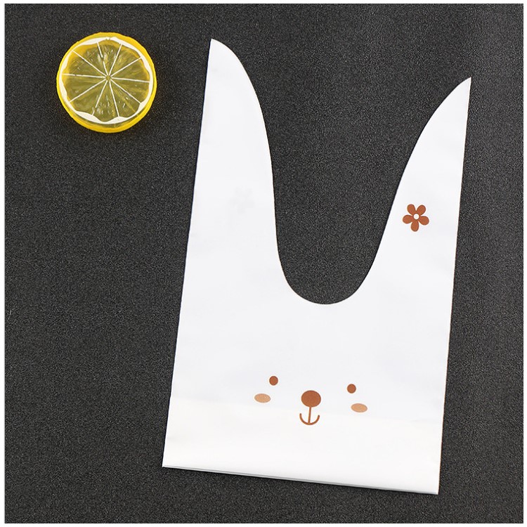 10Pcs Cute Candy Gift Dessert Sandwich Snack Biscuits Cookies Cakes Matte Plastic Bags with Cute Ear - Brown Rabbit-1