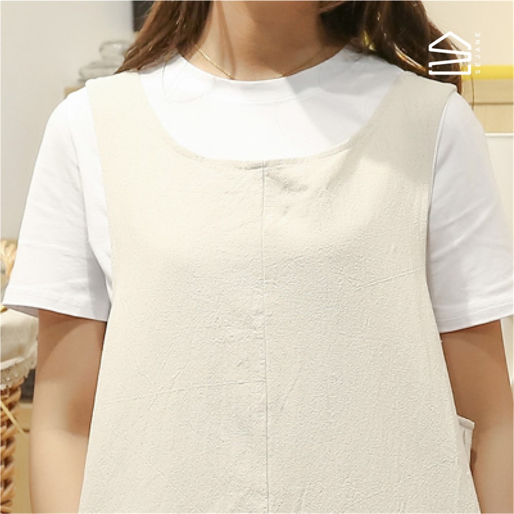 BC0401 Pure Color Linen Household Apron Coffee Shop Apron - White-3