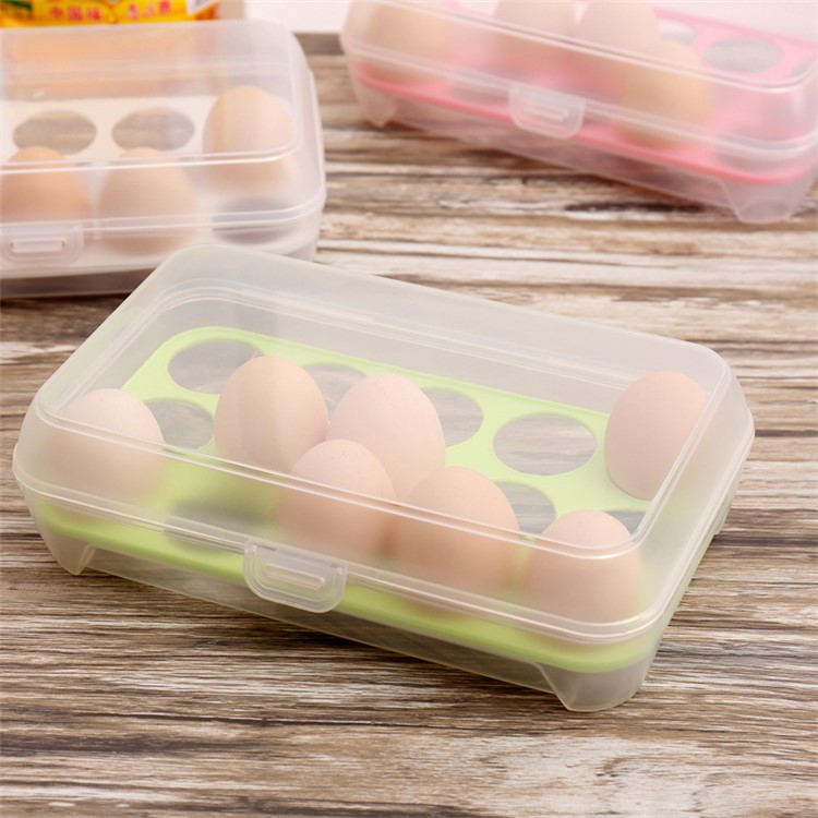15 Eggs Kitchen Storage Box Organizer Refrigerator Egg Container - Green-1