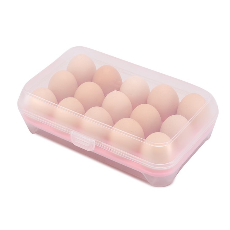 15 Eggs Tray Holder with Lid Portable Egg Storage Organizer - Pink-1