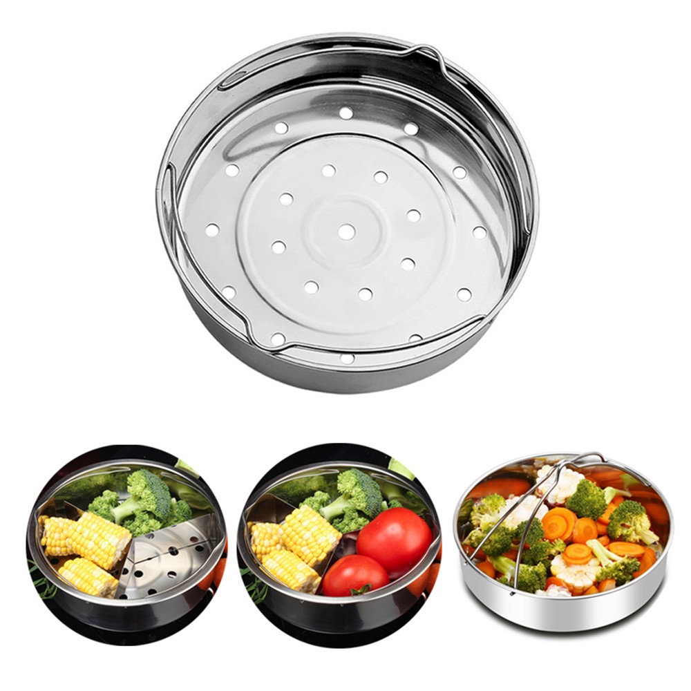 304 Stainless Steel Streaming Rack Steamer Basket Pressure Cooker with Removable Dividers (5L)-1