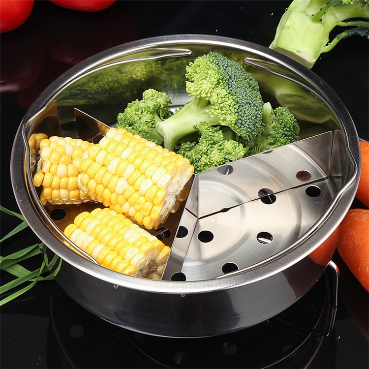 304 Stainless Steel Steamer Basket Streaming Rack Pressure Cooker with Removable Dividers (4L)-6