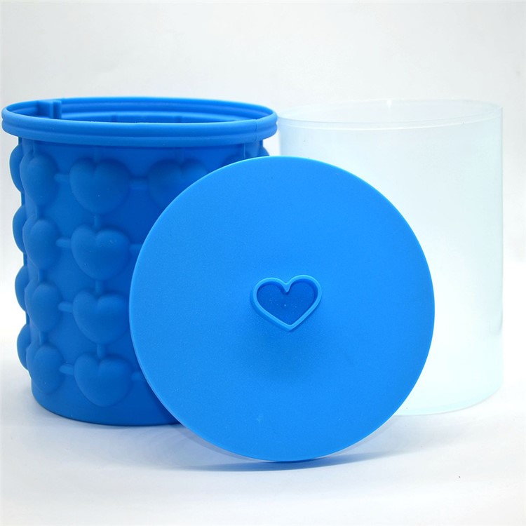 Silicone Heart-shape Ice Cube Maker Space Saving Ice Cube Maker, Size: L - Blue-13