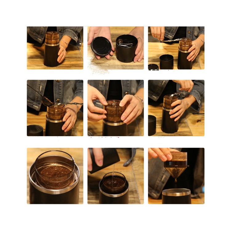 L-BEANS Multifunctional Portable Coffee Machine Coffee Bean Grinder Coffee Maker Bottle - Black-10