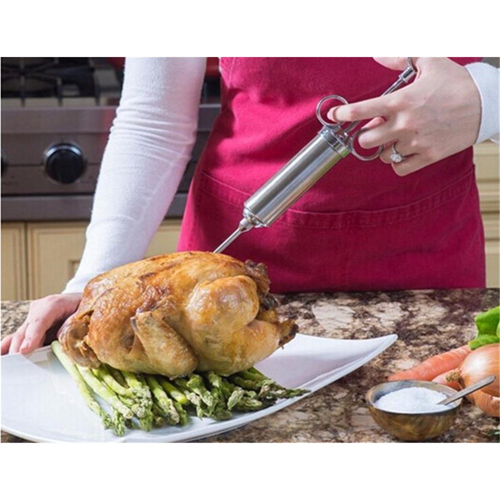 2-Ounce Marinade Injector Stainless Steel Flavor Seasoning BBQ Brine Needle-10