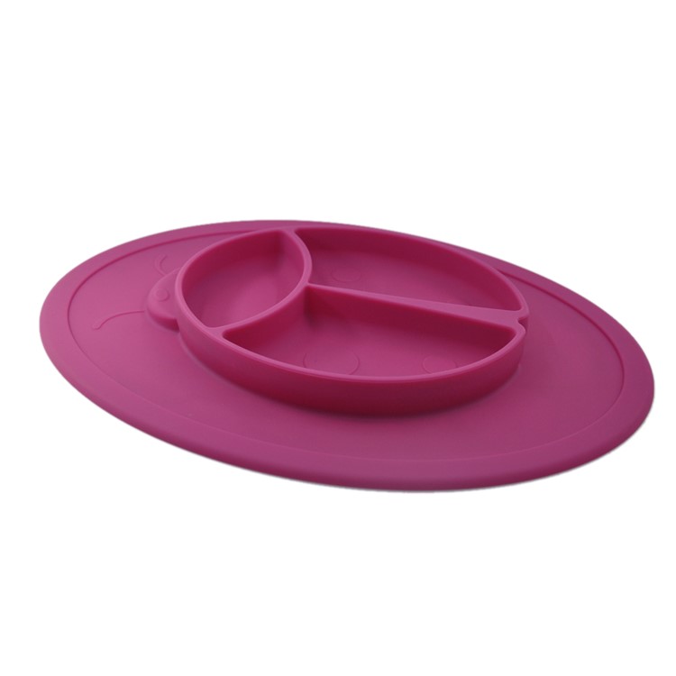 WINLY Non-slip Silicone Kid Feeding Food Tray Plate BPA-free - Rose-2