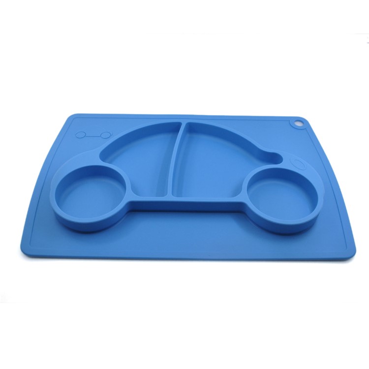 WINLY Car Design Baby Feeding One-Piece Silicone Placemat + Plate (FDA Certification) - Blue-2