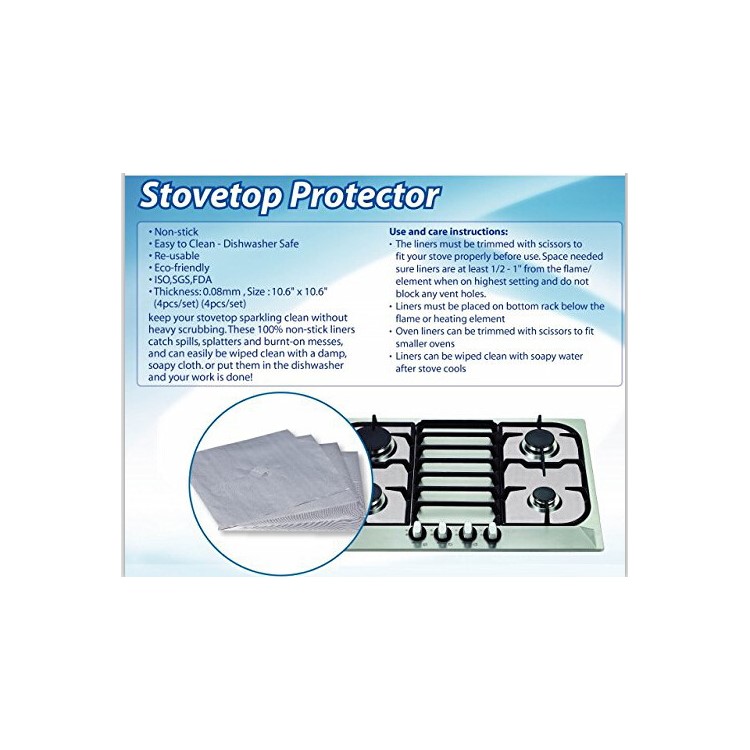 4PC/Set Non-Stick Stovetop Protector for Gas Range Stove - Silver-4