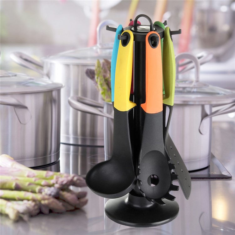 6-Piece Colorful Nonstick Kitchen Utensil Set Cooking Tool with Rotating Organizer-4