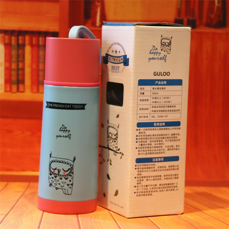 350ML Cartoon Design Stainless Steel Vacuum Thermal Insulation Cup Tea Water Cup Bottle - Blue-7