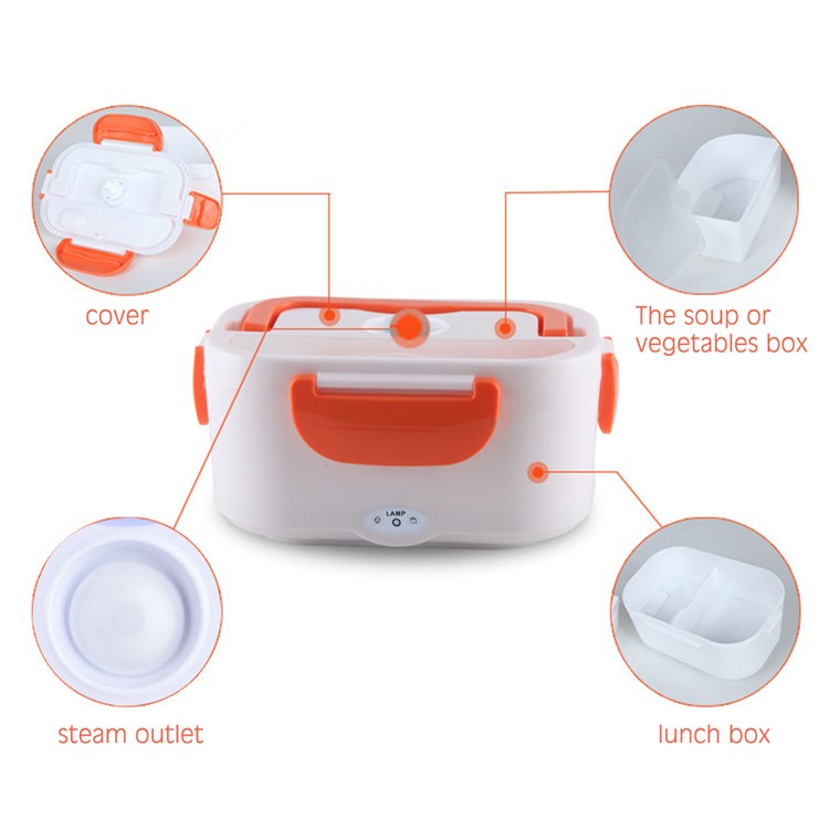 Portable Rectangular Mini Electric Heating Lunch Box Meal Heater - Orange / EU Plug-4