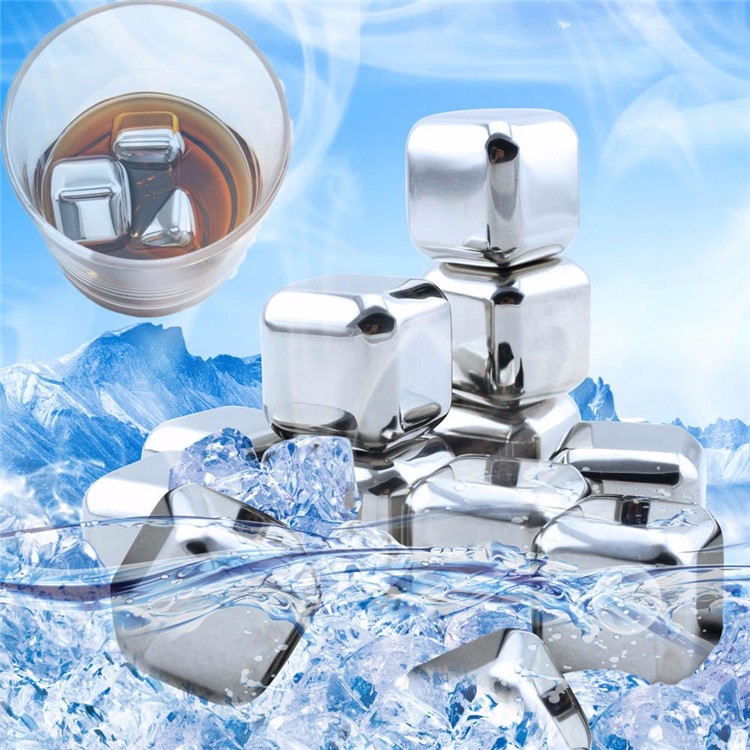 8Pcs/Set 304 Stainless Steel Reusable Cooler Stone Whiskey Ice Cubes with with Freezing Storage Tray - Cube Shape-1