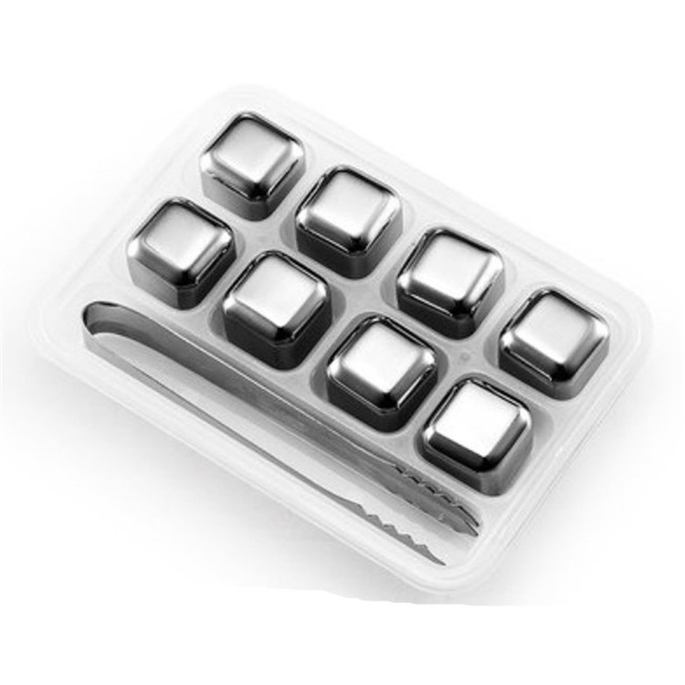 8Pcs/Set 304 Stainless Steel Reusable Cooler Stone Whiskey Ice Cubes with with Freezing Storage Tray - Cube Shape-2