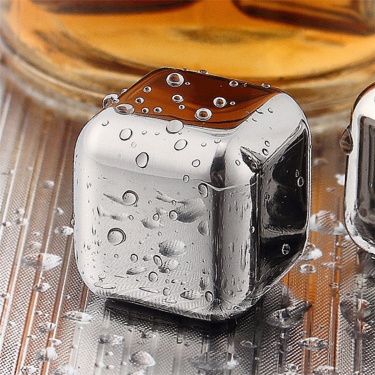 8Pcs/Set 304 Stainless Steel Reusable Cooler Stone Whiskey Ice Cubes with with Freezing Storage Tray - Cube Shape-3