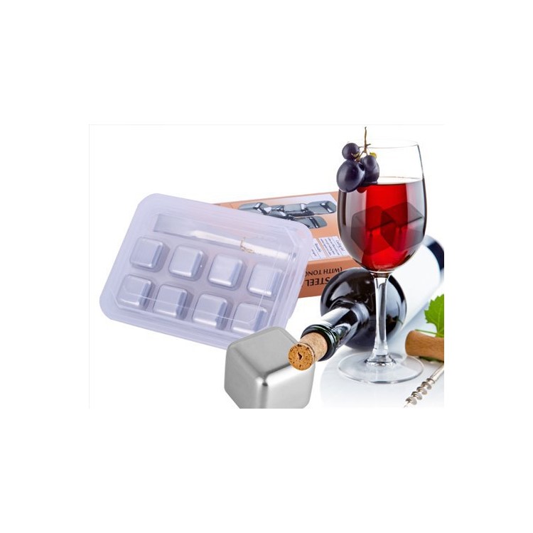 8Pcs/Set 304 Stainless Steel Reusable Cooler Stone Whiskey Ice Cubes with with Freezing Storage Tray - Cube Shape-6