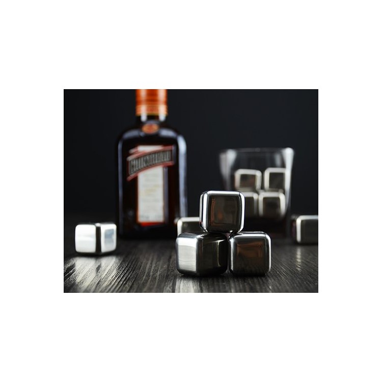 8Pcs/Set 304 Stainless Steel Reusable Cooler Stone Whiskey Ice Cubes with with Freezing Storage Tray - Cube Shape-7