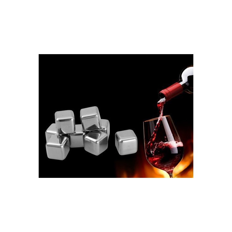 8Pcs/Set 304 Stainless Steel Reusable Cooler Stone Whiskey Ice Cubes with with Freezing Storage Tray - Cube Shape-8